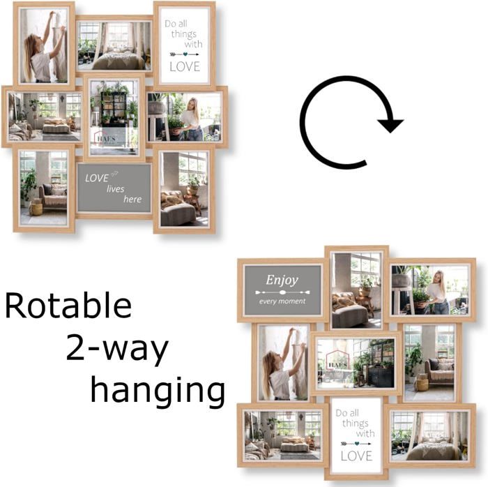 Lot 2 Cadres Photo Muraux Pêle-Mêle Avec 60 Clips Bois - Porte Photos Suspendu Pour Décoration