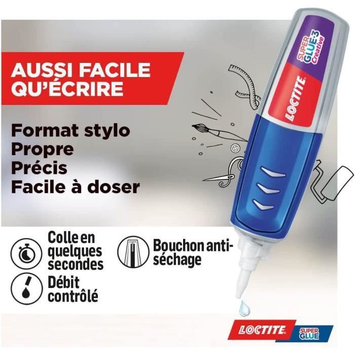 Loctite Colle liquide extra-forte Super Glue 3 Perfect Pen - Stylo doseur  3g - Colles