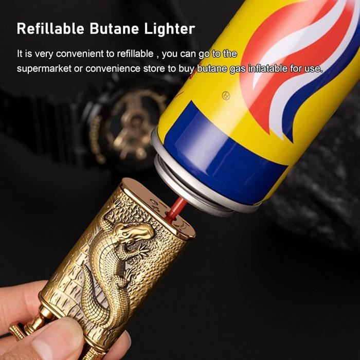 Briquet à double flamme 2024, briquet torche butane, briquet coupe-vent, briquet butane à flamme froide, briquet butane rechargeable intérieur extérieur (Color : A