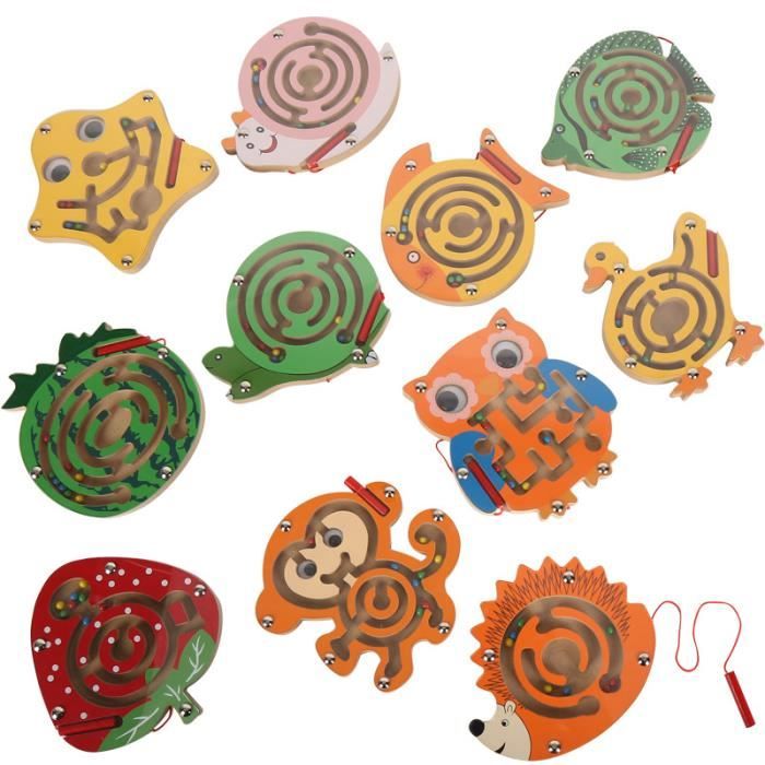 Carehabi Labyrinthe Magnétique En Bois – Jouet Montessori Dès 3 Ans – Fruits Et Couleurs – 8 Motifs Et 40 Perles – Cadeau éducatif