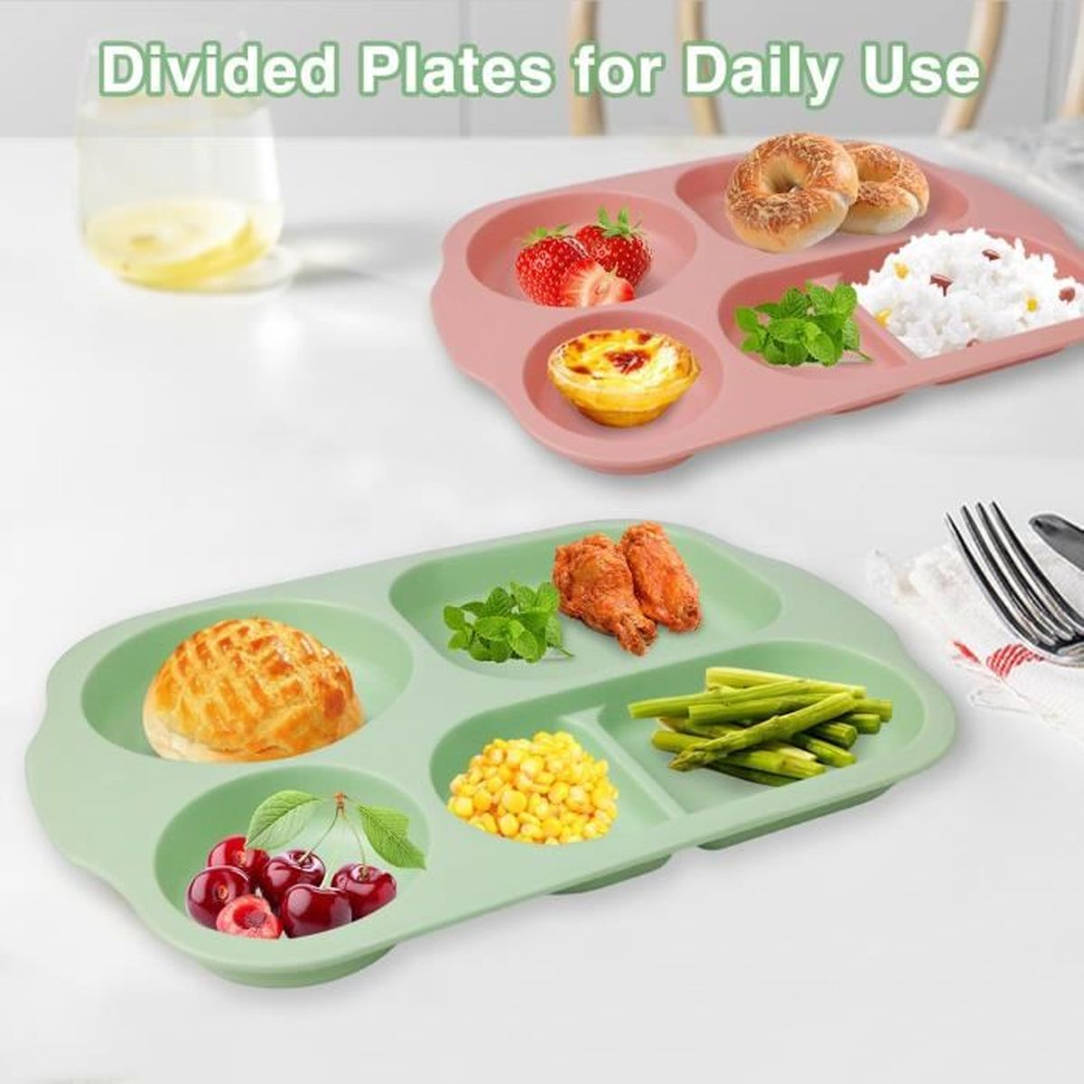 Assiette Compartimentée Adulte - Lot De 4 - 3 Sections - Plastique Incassable Et Réutilisable - Pour Repas équilibrés