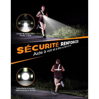 Lampe Pectorale LED Rechargeable Pour Course Nocturne – Avec Feux Arrière Et Bracelets Réfléchissants