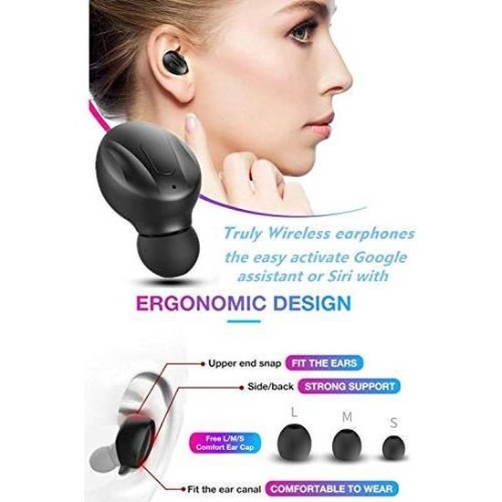 Mini Casque Bluetooth Interne de 15 Heures pour Android iOS #-033 2020 Casque Bluetooth sans Fil avec Suppression du Bruit