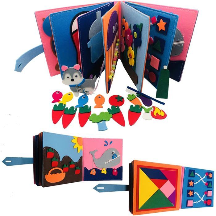 Livre D'Éveil Sensoriel Bébé 0-12 Mois – Jouet Montessori Tissu Animaux Jungle Avec Miroir, Bruissements Et Queues 3D