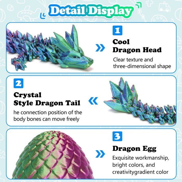Dxldfks Petits œufs de dragon articulés en cristal imprimé en 3D pour panier de Pâques, décoration de maison, bureau, jouets de bureau, bleu vert Dxldfks Petits œufs de dragon articulés en cristal imprimé en 3D pour panier de Pâques, décoration de maison, bureau, jouets de bureau, bleu vert