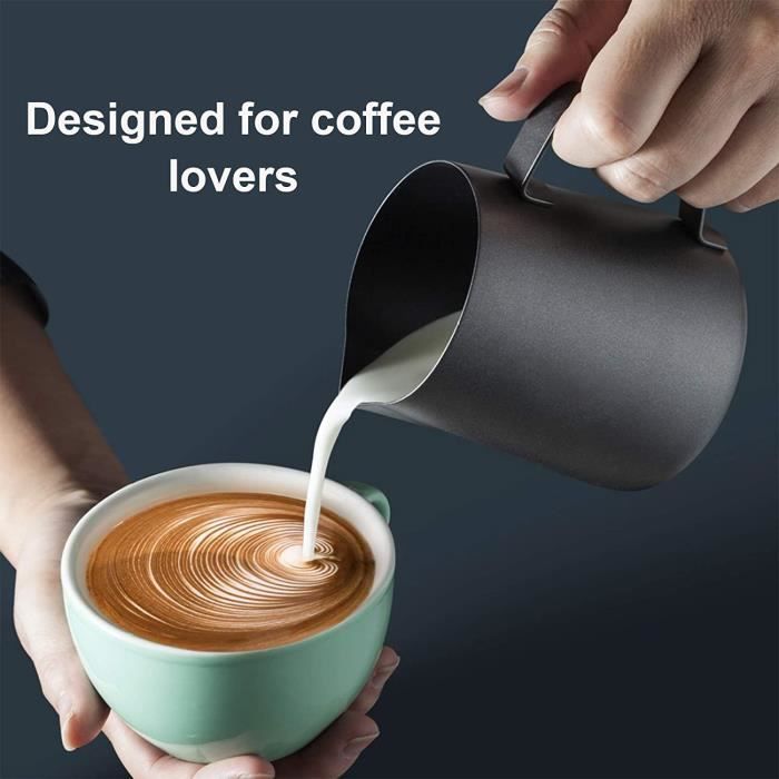 Pichet à Lait Sans Poignée FlowTip - Acier Inoxydable Noir - Pour Latte Art Et Mousse De Lait - Subminimal - 12