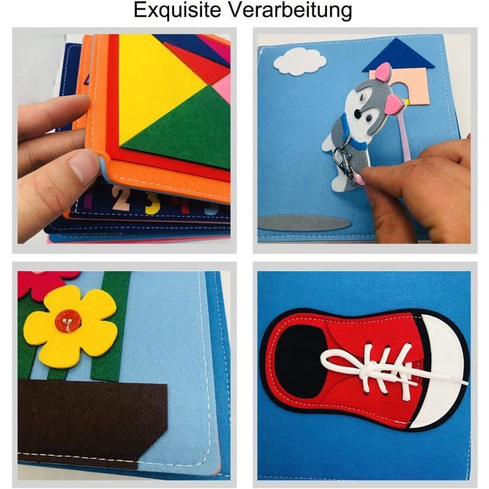 Livre Bebe Livre Tissu Sensoriel JoyPlus - Jungle Animaux Avec Miroir 0-12 Mois Jouet D'éveil Avec Miroir