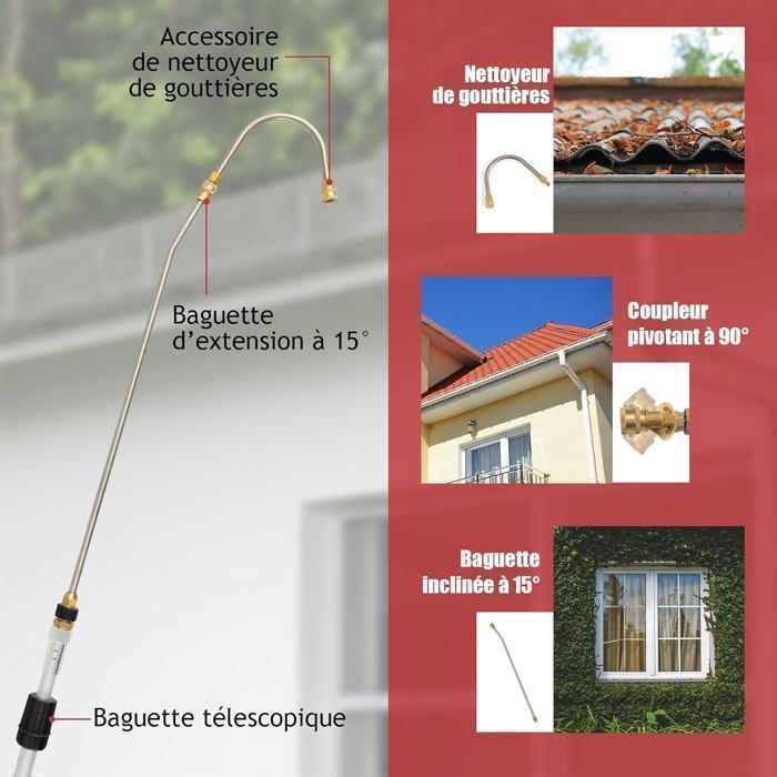 Rallonge Pulvérisation 5,50m GOPLUS Pour Nettoyeur Haute Pression - Lance Télescopique Avec 5 Buses Et Harnais