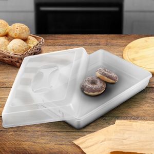 Boîte à Gâteau Rectangulaire 46x30x10,5cm Avec Couvercle Transparent – Transport Sécurisé, Poignée, Fermeture Clip
