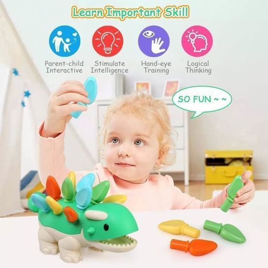 Jouet Sensoriel Dinosaure Montessori - 12 Pics Colorés Pour Bébé 1 2 3 Ans, Motricité Fine, Apprentissage Couleurs Et Chiffres
