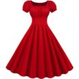 Femmes d'été col carré manches courtes rétro des années 50 des années 60 robe de soirée vintage XXL rouge exquisgift-0