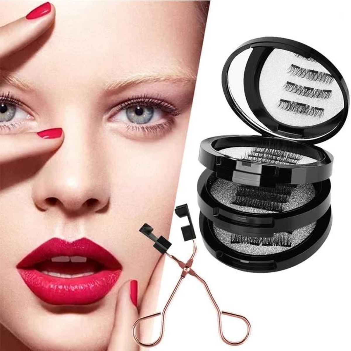 Faux Cils Magnétique 4 Paires, 3d effet naturel Réutilisables sans Colle Faux cils à la Main