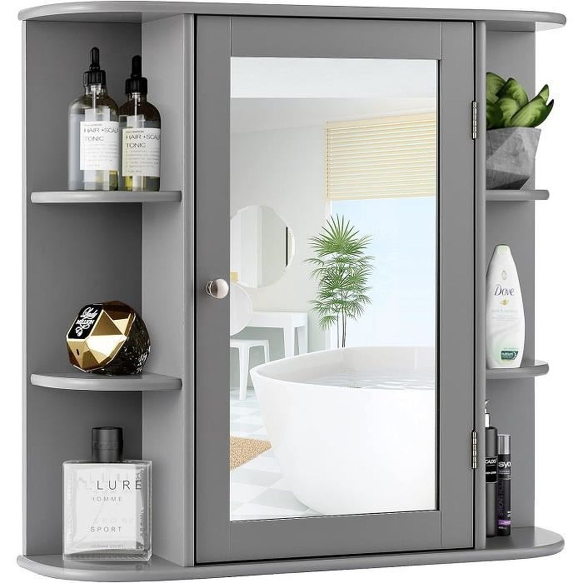 Armoire Murale Salle De Bain Avec Miroir - Finition Chêne Sonoma - 50x21x60 Cm - Étagères Ouvertes Et Fermées