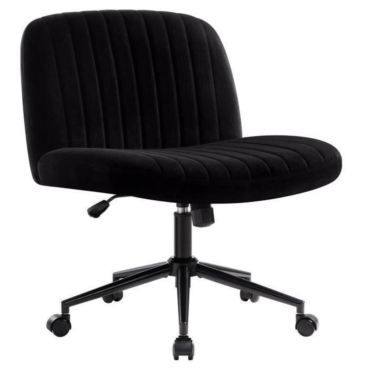 Chaise Bureau Pivotante Velours - Sans Accoudoirs - Base Métallique Croisée - Pour Bureau, Chambre, Salon - Noir