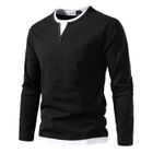 INSFITY T-shirt Homme Manches Longues Effet 2 en 1 Col V Casual Tee Shirt Coton Regular Fit Contraste Confortable - Taille EU - Noir