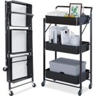 Dripex Desserte de Cuisine sur Roulettes Chariot de Rangement à 3 Niveaux avec Fonction Pliante pour Salon, Cuisine, Bureau, Salle d