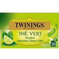 LOT DE 4 - TWININGS - Thé vert Menthe Citron Vert - boite de 20 sachets
