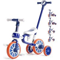 COSTWAY Tricycle Evolutif 5-en-1 avec Putter pour Enfants 2-4 Ans, Pédale et Roue Arrière Amovible, Siège et Poignée Réglables Bleu