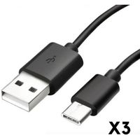 Cable USB-C pour Samsung A12 - A02S - A32 4G - A32 5G - A42 5G - A52 - Cable chargeur Type USB-C Noir 1 Mètre [LOT 3] Phonillico®
