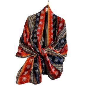 Foulard En Soie 100% Rouge 180x90cm - Motif Carreaux, Neuf Avec étiquettes, écharpe Chic