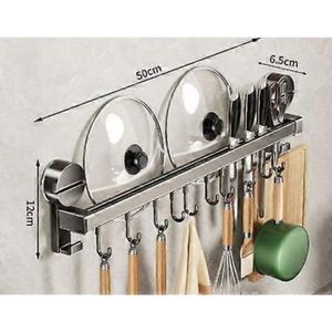 Sampoes Barre Cuisine Ustensiles Avec Ventouses – Support Mural 12 Crochets, 20 Kg Capacité, Sans Perçage – Gris Acier Carbone