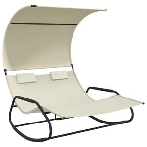 CHAISE LONGUE Transat chaise longue bain de soleil lit de jardin terrasse meuble d exterieur double a bascule avec auvent 175,5 x 137,