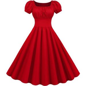 ROBE Femmes d'été col carré manches courtes rétro des années 50 des années 60 robe de soirée vintage XXL rouge exquisgift