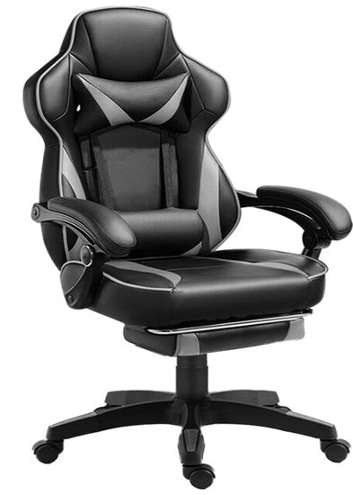 Chaise Gaming AUNEK Ergonomique - Dossier Inclinable 140°, Repose-pieds Rétractable, Coussin Lombaire Et Appui-tête - Tissu Cuir PU Noir/rouge
