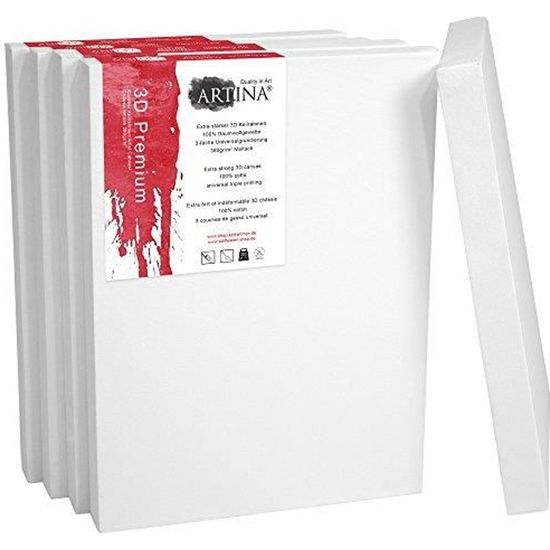 Châssis Entoilé Artina Premium - Toile Coton 380 G/m², Apprêtée 3 Fois, Grain Moyen, Idéal Pour Huile Et Acrylique