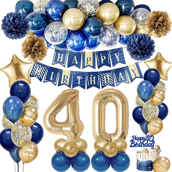 Deco Anniversaire 40 Ans Homme,Décoration de Fête Bleu Argent, Ballon  Confetti 40 Ans Affiche Toile de Fond Bannière Ballons - Cdiscount Maison