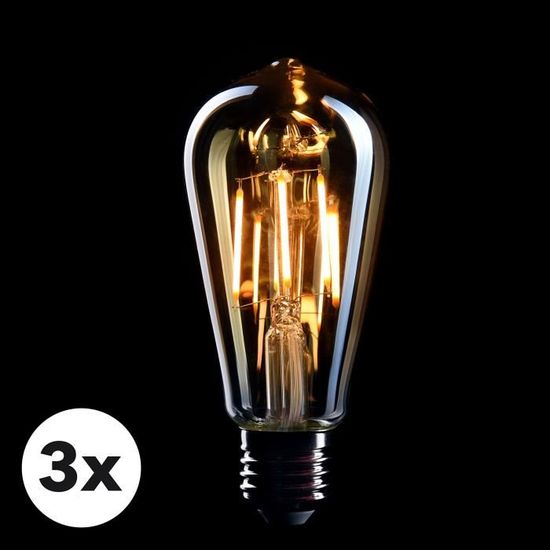 CROWN LED 3 x Filament de lillusion Ampoule Edison culot à vis E27 EL25 Idéal pour léclairage nostalgique utilisable avec gradateur 3,5W 230V 