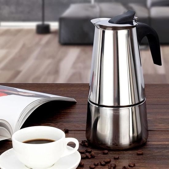 Misichao Petite cafetière à piston 2 tasses, cafetière isotherme en acier inoxydable avec système de filtration à 3 niveaux, 3 filtres supplémentaires, 350 ml, argenté