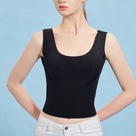 Caraco Femme En Coton Avec Soutien-gorge Intégré Et Cadre - Noir - Pour Sport, Soirée, été - Taille Réglable - 10