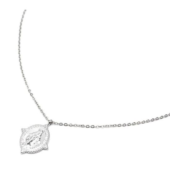 OIDEA Collier Vierge Marie Pour Femme : Médaille Ovale Mère De Dieu Avec Chaîne En Acier Inoxydable Avec Strass Bijoux Religieux Catholique Chrétien Cadeau Pour Femmes Filles, Acier Inoxydable Or