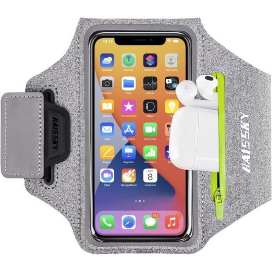 Brassard De Sport STIM Pour Téléphone - Pochette Imperméable PU Avec 2 Fermetures éclair - Taille Unique Ajustable - Bandes Réfléchissantes