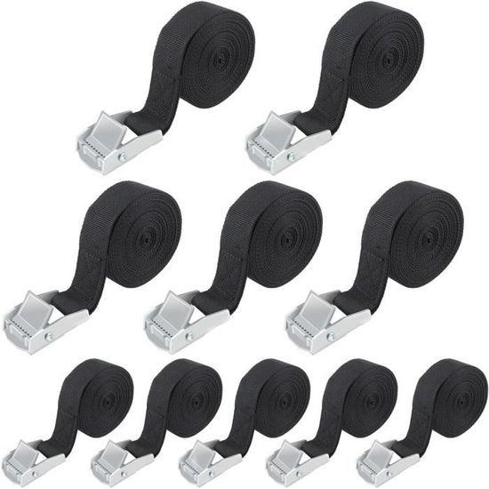 Lot De 10 Sangles à Cliquet 2.5M - Capacité 250kg - Boucle Métal Robuste