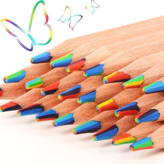 JSMTKJ 30 pcs Crayons de Couleur arc-en-ciel 4 en 1,Crayons de Couleur