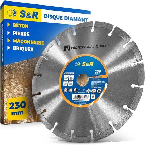 Disque Diamant 230mm Turbo S&R - Coupe Béton Armé, Granit, Pierre - Professionnel Coupe à Sec/humide