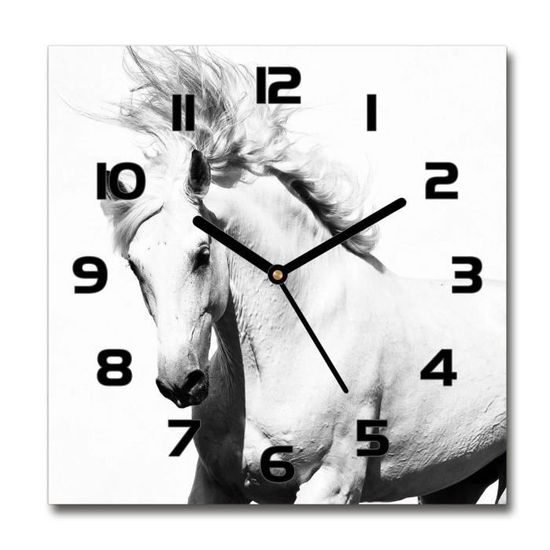 Horloge Murale Tulup En Verre - Motif Cheval Blanc Au Galop, Diamètre 30 Cm, Mouvement Quartz, Neuve