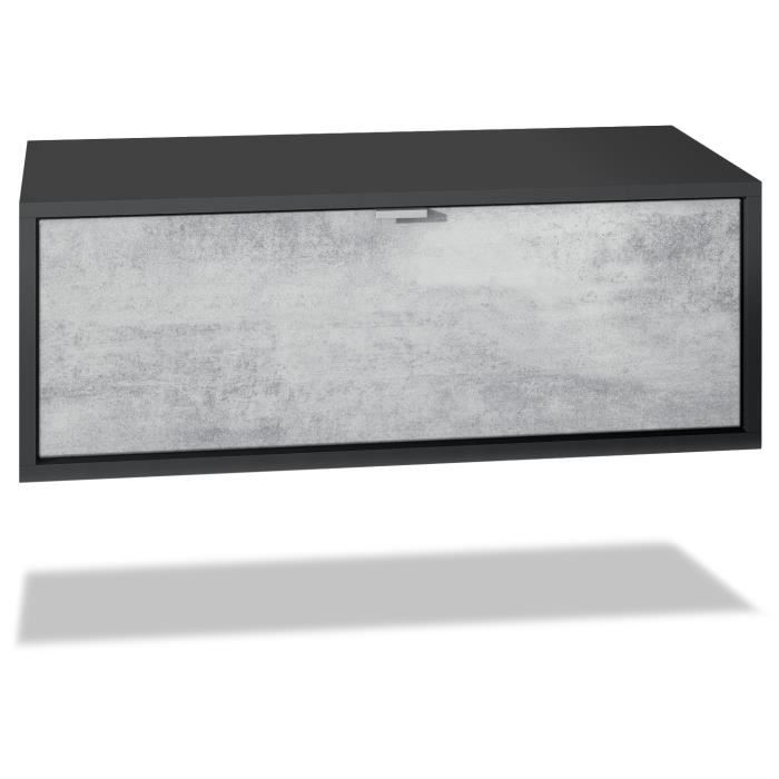 Meuble TV Lana 80 armoire murale lowboard 80 x 29 x 37 cm, caisson en noir mat, façades en Béton Oxyde