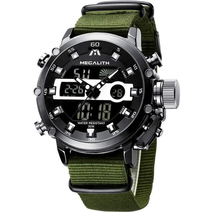 MEGALITH Montre Homme Digitale Militaire Montres Étanche Outdoor Sport LED Grand Cadran Montr - couleur:B1- vert noir