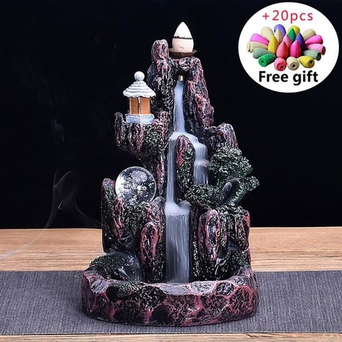 Brûleur d'encens en cascade de montagnes et de rivière, fontaine à reflux, arôme de fumée encensoir, artisanat Unique pour le bureau