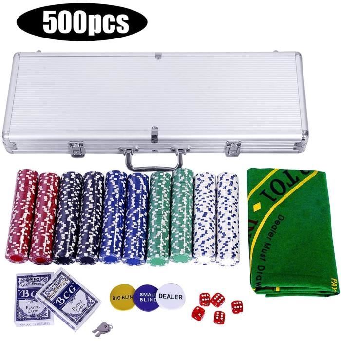 GOPLUS Mallette de Poker 500 Jetons, 2 Jeux de Cartes en Plastique, 5 Dés, 3 Bouton Dealer et Tapis 58 x 90 CM, Etui avec 2 Clés