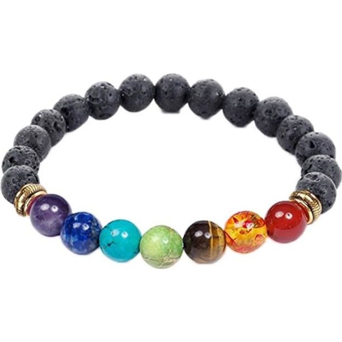 Unisexe perles d'énergie en agate naturel mat Stretch bracelet 7 Chakra guérison protection méditation yoga environnement Pierre