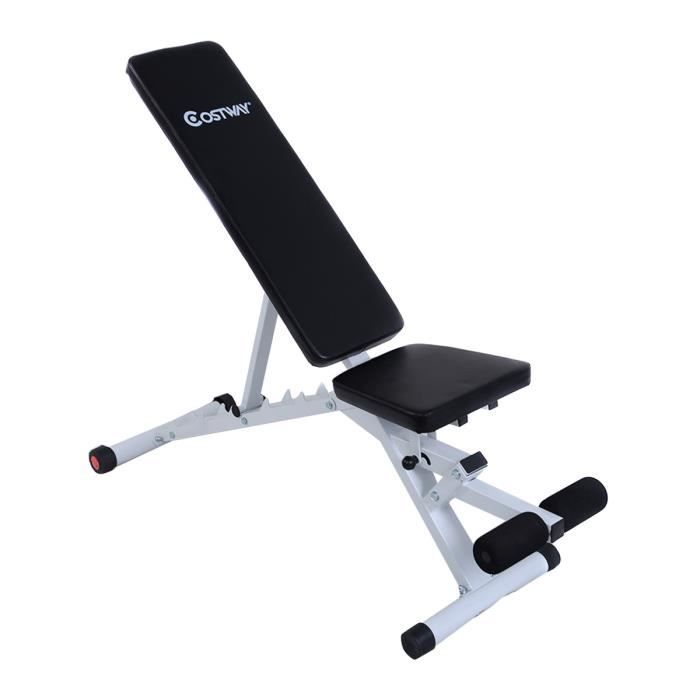 COSTWAY Banc de Musculation Abdominaux Dorsaux Pectoraux Inncliné Banc d'Entraînement Hauteur Charge max 150KG Réglable de 47-125CM