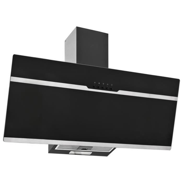 Hotte aspirante murale 90 cm Acier inoxydable et verre trempé Noir