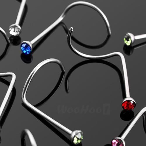 10 PIERCING NEZ STRASS EN ACIER INOX COURBE MUL…