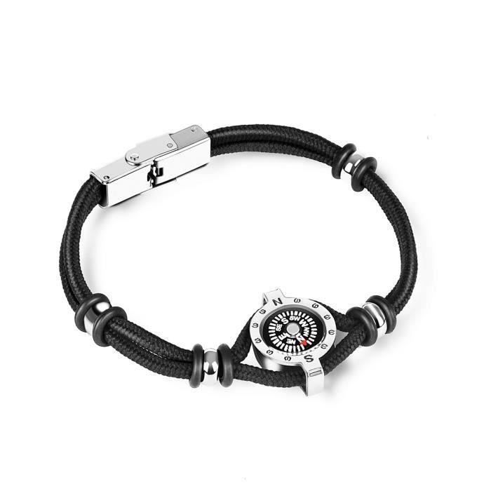 Boussole Bracelet Survie En Cuir Acier Titane Bo06154