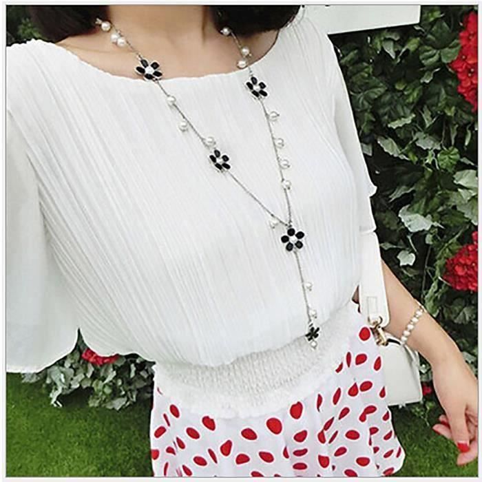 Longue Chanceux Perle Fleur Pendentif Chandail Chaîne de Collier Noir b01073 Mai77950