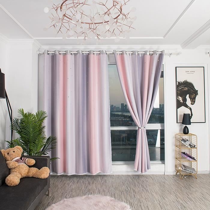 Tbest Rideau Double couche creuse salon Dedroom Polyester fenêtre ombrage rideau rideau décoration (rose gris)
